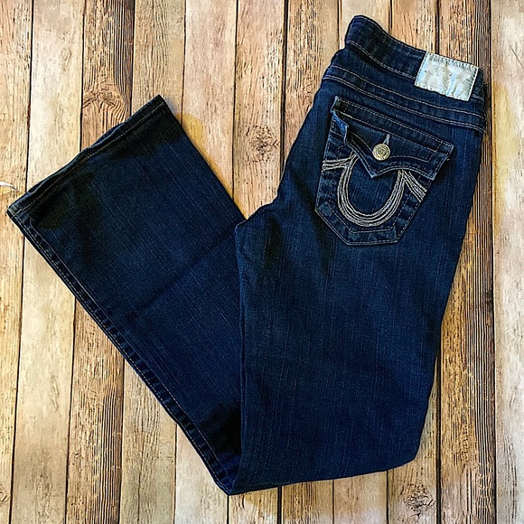 True Religion low rise blue jeans 27 some wear back right hem & front top above - Picture 1 of 11